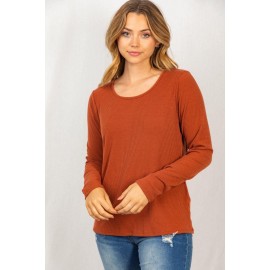 Long Sleeve Solid Knit Top with Round Neck