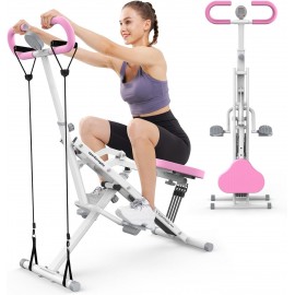 Sportsroyals Pink Squat Machine for Home,Rodeo Core Exercise Machine,330lbs Foldable,Adjustable 4 Resistance Bands,Ride & Rowing Machine for Botty Glutes Butt Thighs,Ab Back/Leg Press Hip Thrust