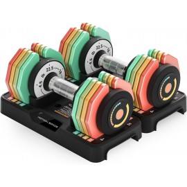 Adjustable Dumbbells Set 12.5LB/22.5LB Pair, 1-Sec Fast Adjustable 5 Weights by Turning Handle, Premium Comfort Non-slip Metal Dumbbells with Tray, Compact Size for Full Body Home Workout