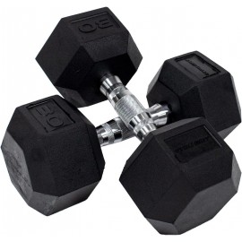 Tru Grit Fitness Hex Elite TPR Dumbbells - Rubber Dumbbells Designed with Chrome-Plated Steel Handles, TPU Heads, and Hexagon-Shaped Rubber-Encased Ends