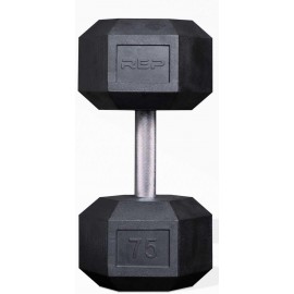 Rep Fitness Rubber Hex Dumbbell(s) - Singles (55LB +) and Pairs (5LB - 50LB) - Low Odor, Fully Knurled Handle