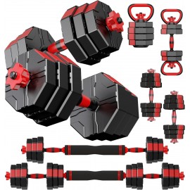 4-in-1 Adjustable Dumbbell Set – Octagonal Anti-Roll Design, Non-Slip Grip, Versatile Weights with Barbell, Kettlebell, Push-Up Options – Home Gym Fitness Equipment for Men & Women