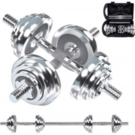 VIVITORY Fitness Dumbbells Set, Adjustable Weight Sets up to 44/66Lbs, with Metal Connecting Rod Used As Barbell, Chromed Weights, Hardcover Gift Box, Home Gym Work Out Training Equipment