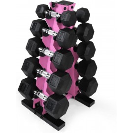 WF Athletic Supply 5-25Lb Rubber Coated Hex Dumbbell Set with A Frame Storage Rack Non-Slip Hex Shape for Muscle Toning, Strength Building & Weight Loss - Multiple Choices Available