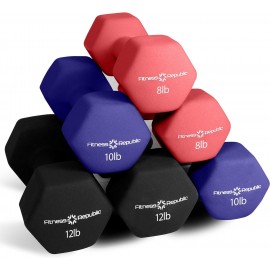 Neoprene Workout Dumbbells - Non Slip, Anti Roll Exercise & Fitness Dumbbells Combo - Hex Shaped Hand weights for Men & Women - Ideal for Home and Gyms training