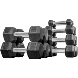 REP FITNESS Rubber Hex Dumbbell Set with Racks, 5-50 Set, 5-75 Set, 5-100 Set, 55-75, or 80-100 Set. Available with and Without Racks.