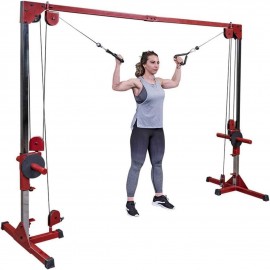 (BFCCO10) Cable Crossover Exercise Machine, 2 Olympic Sized Weight Carriage Dual Pulley Cable Machine for Strength Training, Red