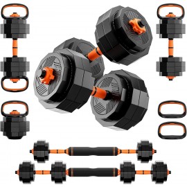 Adjustable 33/42/55/62/77 LBS  4 in 1 Weight Set, Dumbbell, Barbell, Kettlebell and Push-up, Home Gym Fitness Workout Equipment for Men and Women