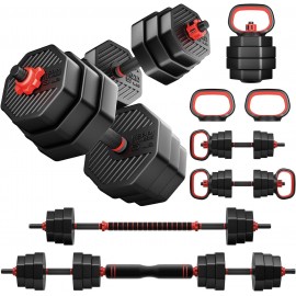 KeppiFitness Adjustable Dumbbell Set, 30/50/70/90 lb  Weight Set with Connector Bar, 4 in 1 Workout Gear with Dumbbell, Kettlebell, Barbell, Push up Handle for Home Gym Fitness Exercise