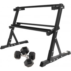 Signature Fitness Rubber Encased Hex Dumbbell with Rack