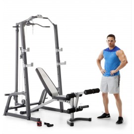 Marcy Pro Deluxe Cage System with Weightlifting Bench All-in-One Home Gym Equipment PM-5108,Black/Silver