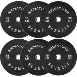 Signature Fitness 2 Olympic Bumper Plate Weight Plates with Steel Hub, 120-Pound Set, 2x 10LB, 2x 15LB, 2x 35LB