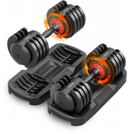 VEICK Adjustable Dumbbell Set, 5 in 1  Dumbbell for Men and Women, Black Dumbbell for Home Gym, Full Body Workout Fitness, Fast Adjust by Turning Handle (25 LB)