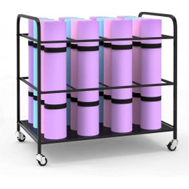 Yoga Mat Rack Storage on Wheels Yoga Mat Storage Cart Basket Home Gym Storage Organizer Rack Equipment Weight Rack for Yoga Block,Foam Roller,Resistance Band,Dumbbell,Kettlebell