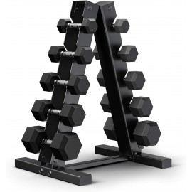 150-Pound Premium Hex Dumbbell Set with Heavy Duty A-Frame Rack