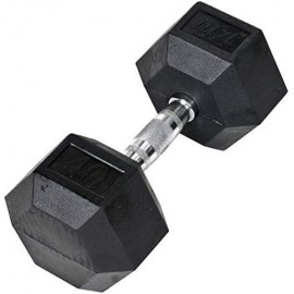 Rubber Hex Dumbbell - 15 Size, Single and Pair Options, 4-50lbs - Shaped Heads Prevent Rolling and Injury - Ergonomic Hand Weights for Exercise, Therapy, Muscle, Strength and Weight Training