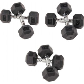 Signature Fitness Rubber Coated Hex Dumbbell Weight Set and Storage Rack, Multiple Packages