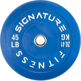 Signature Fitness 2 Olympic Bumper Plate Weight Plates with Steel Hub, 45LB Single, Colored