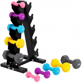 Signature Fitness Neoprene Dumbbell Hand Weights, Anti-Slip, Anti-roll, Hex Shape Colorful, Pair or Set with Stand