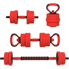 Soozier Adjustable Dumbbell Sets, 4 in1 Weights Dumbbells Set Used as Barbell, Kettlebells, Push up Stand,  Weight Set for Men and Women Home Gym Training, Red 44/55/66lbs