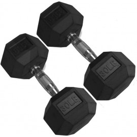 Titan Fitness 30 LB Pair  Weights, Black Rubber Coated Hex Dumbbell, Ergonomic Cast Iron Handle, Strength Training