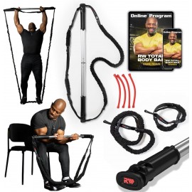 RW Total Body Bar | Portable Workout Bar with Sliding Handles & Resistance Bands | Full Body Workout Resistance Bands Bar for Men & Women | Includes Exercise Program