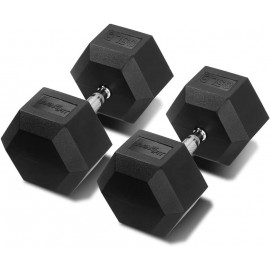 Living.Fit Rubber Encased Hex Dumbbell Hand Weights. Single Dumbbells or Dumbbell Pairs. 5LB to 100 LB Dumbbell Sets for Strength Workouts