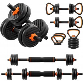 33 LBS Adjustable Weight Dumbbell Set - 4 in 1 Home Gym Equipment with Dumbbell, Barbell, Kettlebell, Push-Up Modes - Fitness Exercise for Home Gym Suitable Men/Women