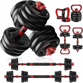 Adjustable Dumbbell Set -  Weights Set with Connector - 4 in1 Weights Dumbbells Set Used as Barbell, Kettlebells, Push up Stand - Fitness Exercises for Home Gym Exercises