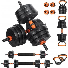 EDOSTORY Adjustable Dumbbell Set, 22/44/66/88lbs  Weights Dumbbells for Home Gym, 4 in 1 Set, Barbell Set, Dumbbell Set, Kettlebell Set and Push-ups, Non-slip Handles, Fitness for Men Women