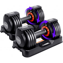 25/55 lbs Pair Adjustable Dumbbells Set, Adjustable Weights Dumbbells Set for Men and Women with Anti-Slip Fast Adjust Weight by Turning Handle