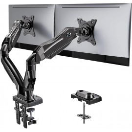 HUANUO Dual Monitor Stand - Adjustable Spring Monitor Desk Mount Swivel Vesa Bracket with C Clamp, Grommet Mounting Base for 13 to 30 Inch Computer Screens - Each Arm Holds 4.4 to 19.8lbs