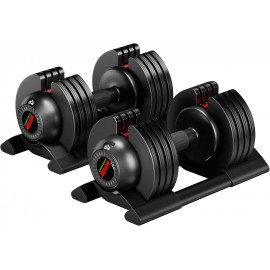 Adjustable Dumbbell, 22lb/44lb/52lb Dumbbell Set with Tray for Workout Strength Training Fitness, Adjustable Weight Dial Dumbbell with Anti-Slip Handle and Weight Plate for Home Exercise