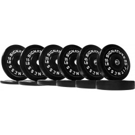 Signature Fitness 2 Olympic Bumper Plate Weight Plates with Steel Hub, Pairs or Sets, Multiple Packages