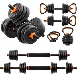 Adjustable 33/42/55/62/77 LBS  4 in 1 Weight Set, Dumbbell, Barbell, Kettlebell and Push-up, Home Gym Fitness Workout Equipment for Men and Women