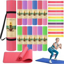 Hoolerry 36 Pcs Thick Yoga Mats Set Includes 12 Pcs 68” x 24” x 6mm Thick Exercise Mat 12 Pcs Resistance Bands 12 Pcs Carrying Straps Yoga Mats in Bulk for Gym Workout