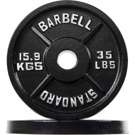 Signature Fitness Olympic 2-Inch Cast Iron Plate Weight Plate for Strength Training and Weightlifting, Optional 7FT Olympic Barbell Set, Multiple Sizes