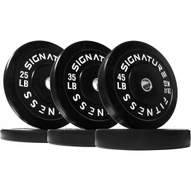 Signature Fitness 2 Olympic Bumper Plate Weight Plates with Steel Hub in Pairs or Sets - 100% Virgin Rubber