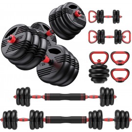 Adjustable Dumbbell Set, 22LB/44LB/66/88LB  Weights, 4-in-1 Dumbbell Set with Connector for Home Gym, Used as Dumbbell, Kettlebell, Barbell, Push-up Stand, Fitness Equipment for Men/Women