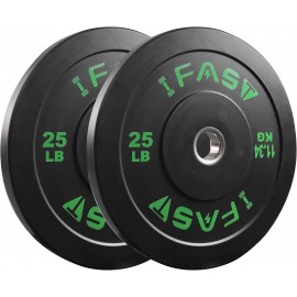 IFAST Olympic Bumper Weight Plates, Rubber Plate with 2-Inch Steel Insert Rubberized Weightlifting Barbell Plates 10LB/15LB/25LB/35LB/45LB/55LB, Pairs or Sets