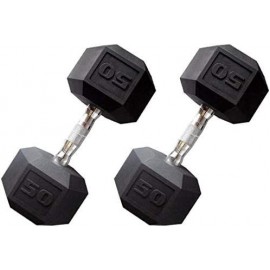 CAP Barbell Hex Rubber Dumbbell with Metal Handles, Heavy Dumbbells Choose Weight (5lb, 8lb, 10lb, 12lb, 15lb, 20 Lb, 25lb, 30lb, 35lb, 40lb, 45lb, 50lb, 55lb, 105lb, 110lb, 115lb) (50lb x 2)