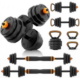 Adjustable Weight Dumbbell Set - 4 in 1  Weight Set with Connector - Dumbbells, Barbells, Kettlebells, Push-Up Bars for Full Body Workout and Muscle Toning