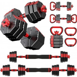 4-in-1 Adjustable Dumbbell Set – Octagonal Anti-Roll Design, Non-Slip Grip, Versatile Weights with Barbell, Kettlebell, Push-Up Options – Home Gym Fitness Equipment for Men & Women