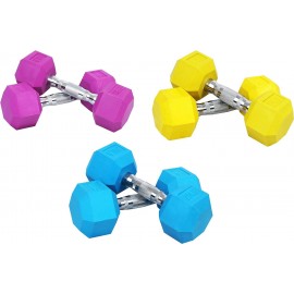 Signature Fitness Colored Rubber Coated Hex Dumbbell Weight Set and Storage Rack, Multiple Packages