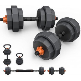 Lusper Adjustable Weights Dumbbells Set, 44LB/55LB/66LB  Weights, 3 in 1 Mutiweight Dumbbell/Barbell/Kettlebell with Connector, Versatile Weight Set for Home Gym