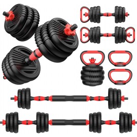 Adjustable dumbbell set, 55lbs  Weights set with upgraded nut, 4 in 1 Weight Set Used as Kettlebells, Barbell, Push up Stand, Fitness Exercise for Home Gym Suitable Men/Women