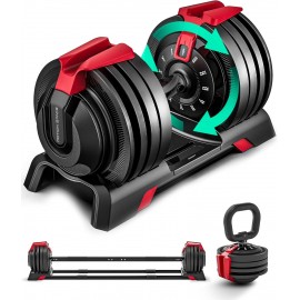 Adjustable Dumbbell, 52.5/54LBS with 12  Weights, 1-Sec Fast Adjustable, Premium Comfort Non-slip Metal Handle, Compact Size for Full Body Home Workout (Single)