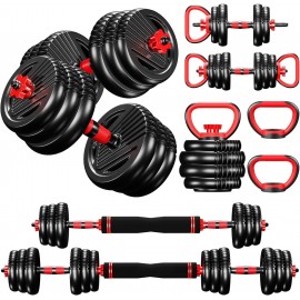 4-in-1 Adjustable Weight Dumbbell Set - Premium Home Gym Equipment with Dumbbell, Barbell, Kettlebell, Push-Up Modes - Ergonomic, Safe, and Compact for Total Body Workouts