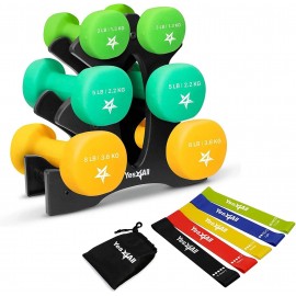 Yes4All Neoprene Coated Dumbbell Hand Weight Sets of 2 - Multiple Weight Options with 15 Colors, Anti-roll, Anti-Slip, Hexagon Shape