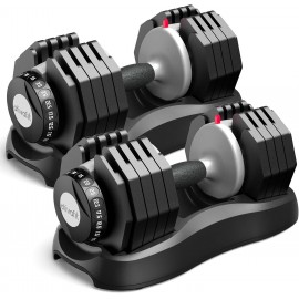 ATIVAFIT Adjustable Dumbbell Set, 55LB Dumbbell Weights Set, 10 in 1  Weights Fast Adjusted by One Hand, Dumbbells with Safety Lock, Anti-Slip Handle and Tray for Home Gym Workout Fitness Strength Training